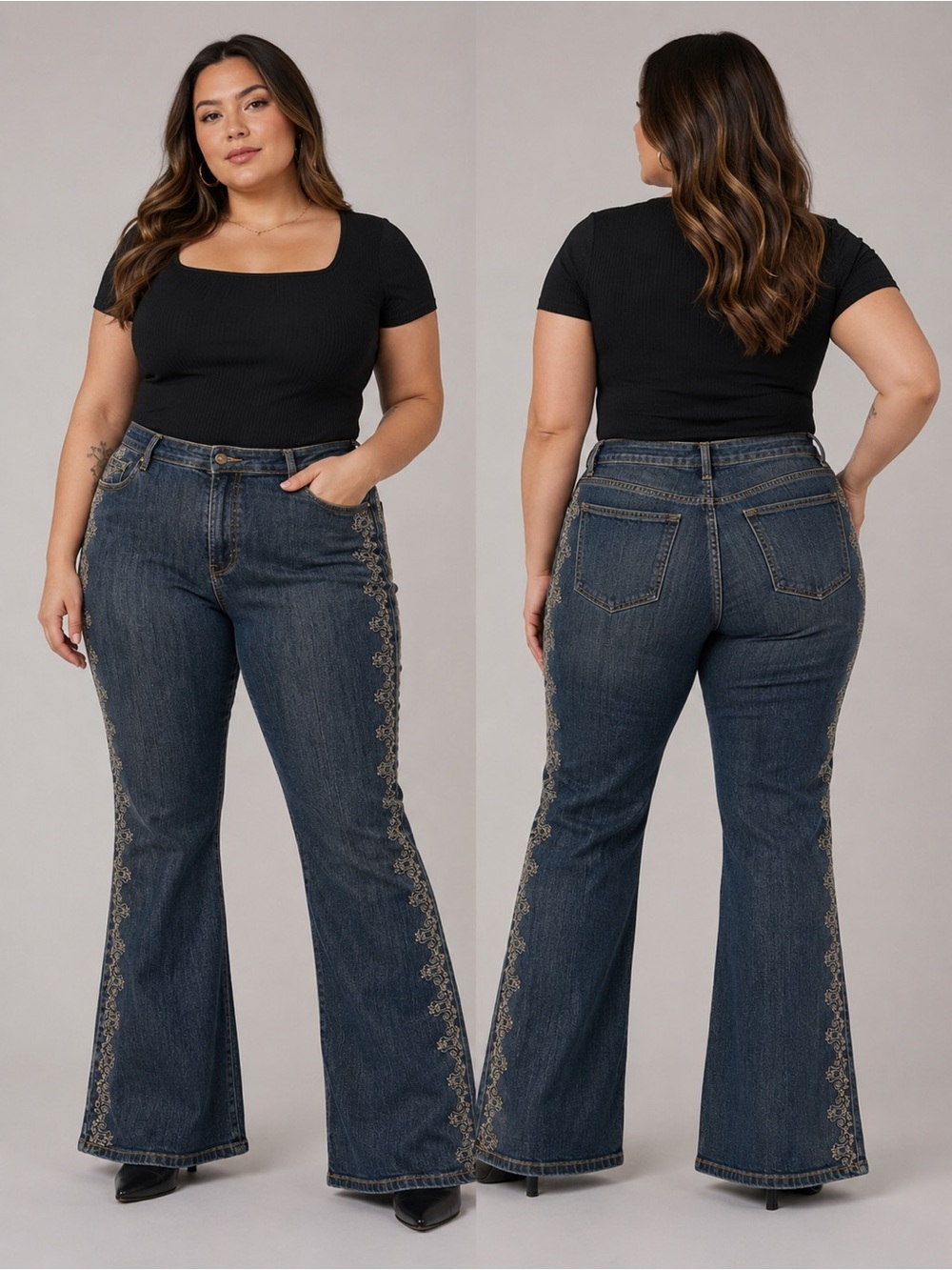 COS Jeans  Women’s Blue Embroidered Flared Jeans waist 34 inseam 32